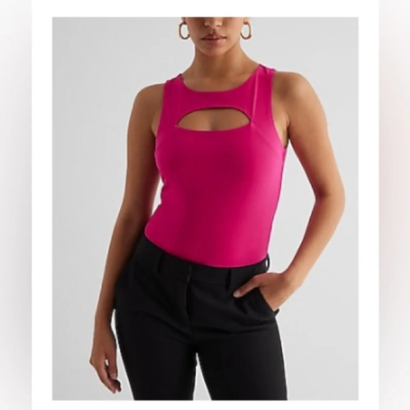 Express Tops - NWT Crew Neck Cutout Bodysuit in Neon Berry